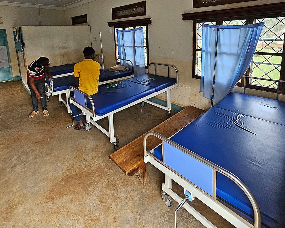 New mattresses at maternity clinic, Uganda